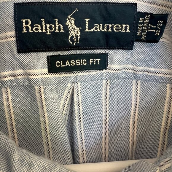 POLO Ralph Lauren Men's Blue Striped Button Down Oxford Shirt: 17-32/33 - Picture 6 of 6